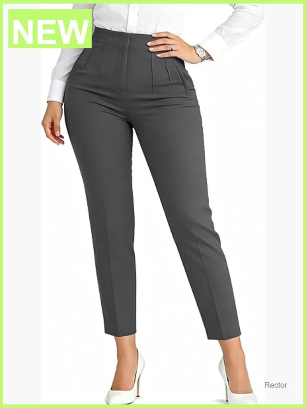 High Waisted Pleated Straight Leg Work Trouser Pants Stretchy Business Casual